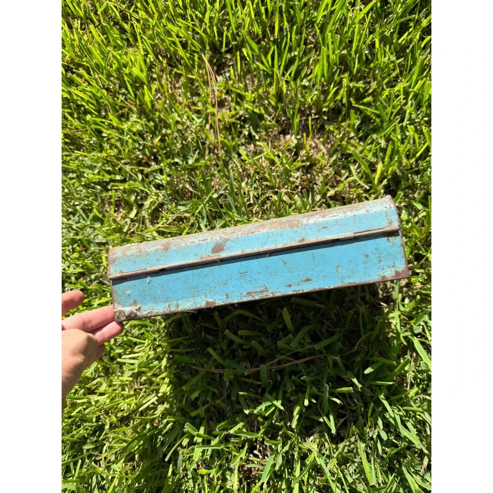 Vintage BernzOmatic Metal Tool Box Blue Industrial Rust Patina Storage Chest